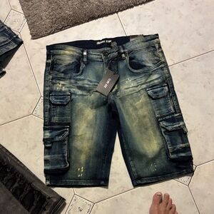 Men's Distressed Denim Cargo Shorts